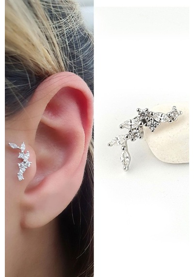 Pırlanta Parlaklığında Zirkon Taşlı 925ayar Gümüş Tragus Kıkırdak Helix Piercing Gümüş
