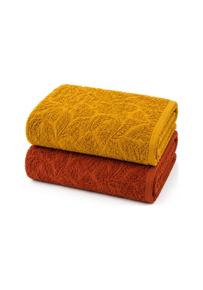 2'li Jakarlı Büyük Boy Banyo Havlusu 90x150 Cm Lorea 650 Gr Kiremit-hardal