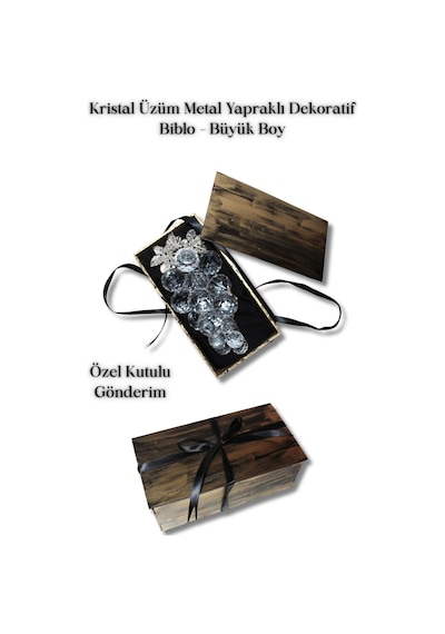 Kristal Üzüm Metal Yapraklı Dekoratif Biblo Büyük Boy
