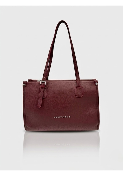Just Polo Kadın Yeni Sezon Yumuşak Deri Büyük Boy Fermuarlı Lüks Tasarım El Çantası Shopper Bordo
