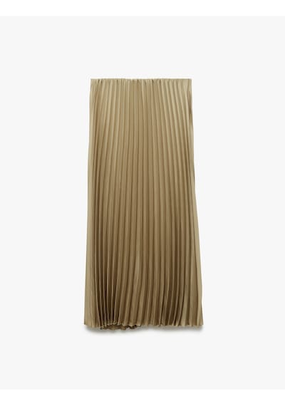 Koton Normal Bel Midi Pileli Saten Etek Haki 6sak70144uw