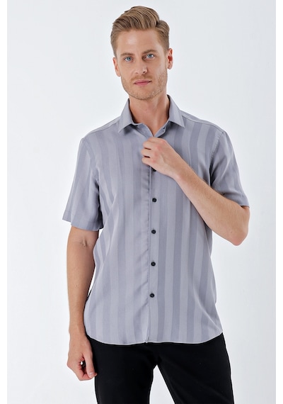 İmza Gri Kısa Kollu Desenli Armürlü Sert Yaka Cepsiz Klasik Comfort Fit Gömlek 1004230204-gri Gri İmza Gri Kısa Kollu Desenli Armürlü Sert Yaka Cepsiz Klasik Comfort Fit Gömlek 1004230204-gri Gri