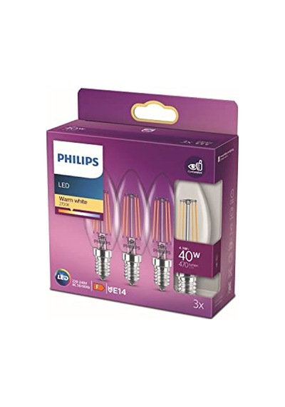 Led Classic 40w B35 Led Mum Filament Ampul, 2700k Sarı Işık, E14 İnce Duy, Dim Edilmez, 3'lü Ekopaket