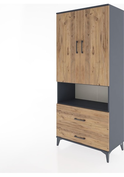 Hyperion Dolap 2 Raflı 2 Çekmeceli Tek Askılı 88x44x195 Antrasit-çam Antrasit