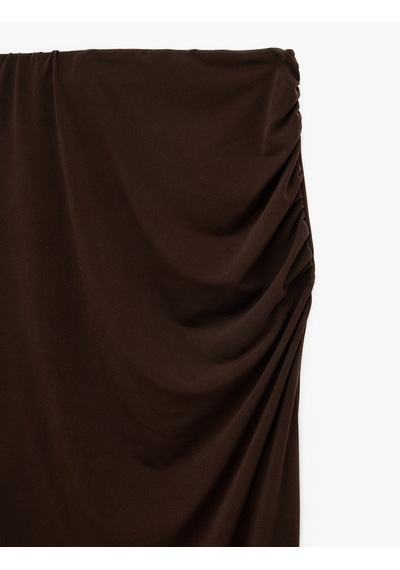 Koton Sandy Kumaş Slim Fit Drape Detaylı Midi Etek Kahverengi 7wak10042ek Kahve