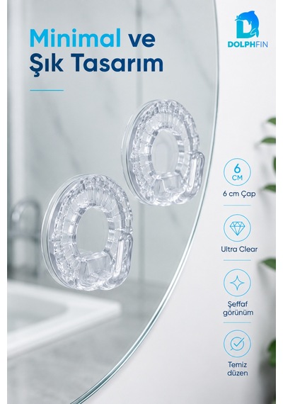 2 Li Şeffaf Yapışkanlı Duvar Askısı 6 Cm Delmeden Montaj -şeffaf