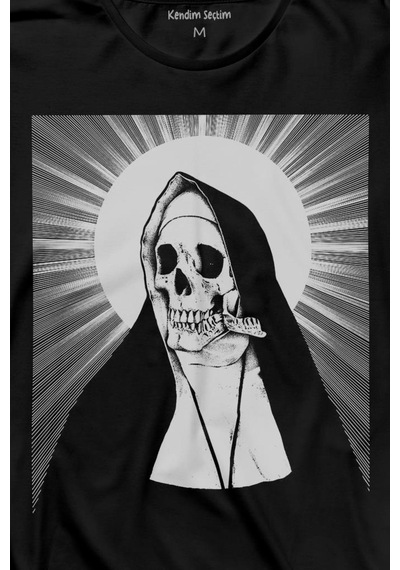Skull Rahibe Kuru Kafa Gothic Dark Uzun Kollu Tişört Baskılı T-shirt 001