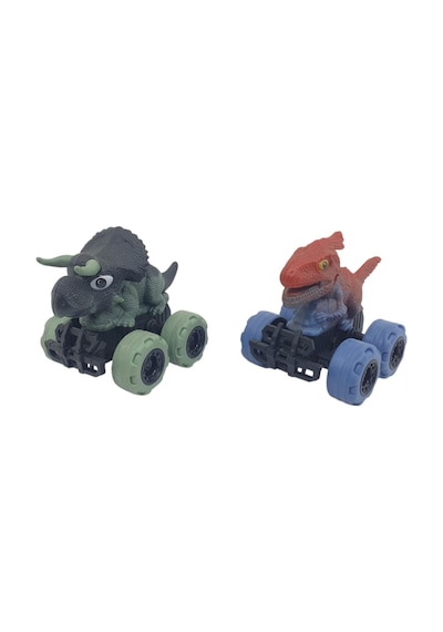 Sürtmeli Dinazor Arabalar 2'li - 12 Cm - Triceratops & Parasaurolophus Lisinya Yeşil