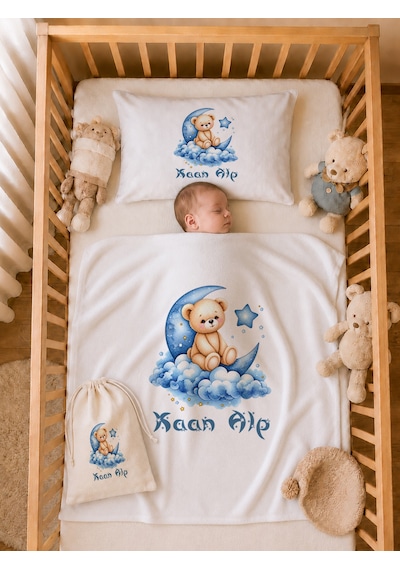 Pia Baby Erkek Bebek %100 Pamuk Hediye Seti 6 Lı İsimli Keseli Tulum Şapka Eldiven Battaniye Ve Yastık Kılıfı 1070tybk0x Krem