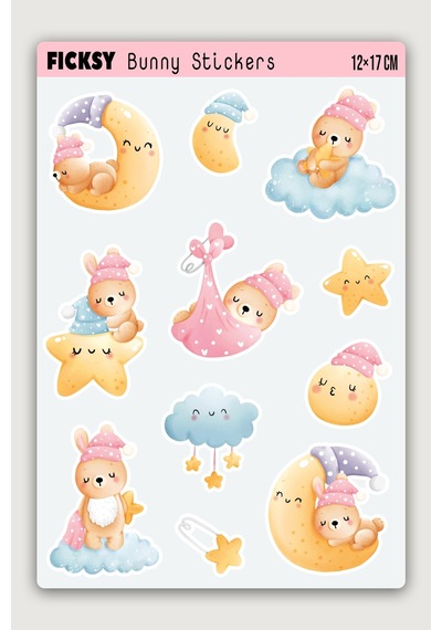 Sevimli Tavşan Sticker Seti - 11 Adet Etiket Çıkartma Diğer