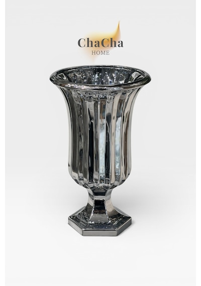 Chacha Home Kristal Görünümlü Cam Vazo 28 Cm Dekoratif Obje Füme