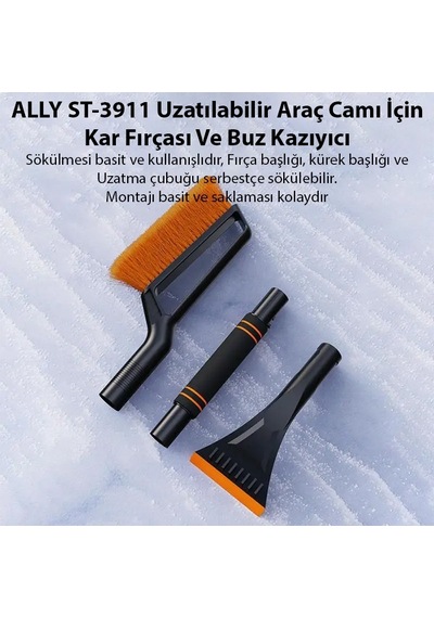 Ally St-3911 Uzatılabilir Araç Camı İçin Kar Fırçası Ve Buz Kazı