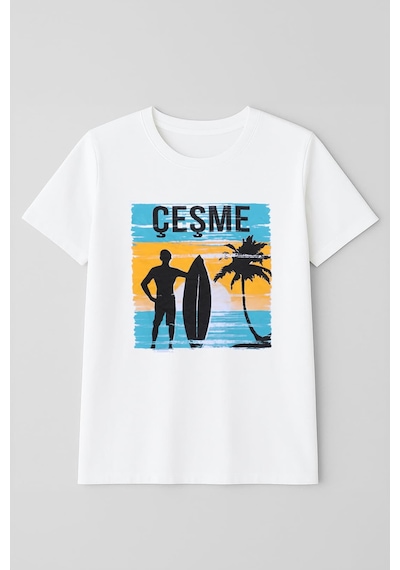 Markapia Man Erkek Bisiklet Yaka %100 Pamuk Çeşme Baskılı Kısa Kollu T-shirt Beyaz S