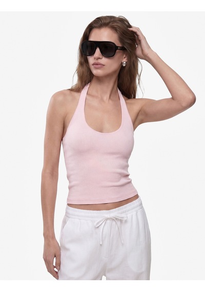 Koton Pamuklu Ribanalı Slim Fit Sırt Dekolteli U Yaka Bluz Pembe 6sak10338ek Gül