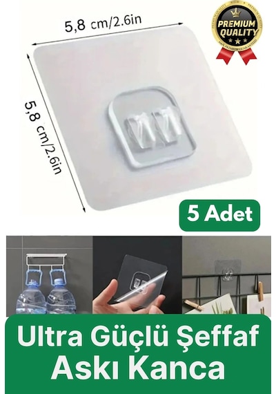 5 Adet Ultra Güçlü Suya Dayanıklı İz Bırakmaz Şeffaf Banyo Mutfak Ayna Tablo Raf Tutucu Askı Kanca Çok Renkli