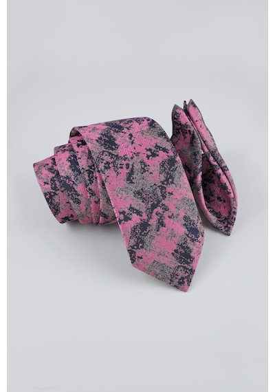 Milleniva Batik Desenli Pembe Gri Kravat & Mendil