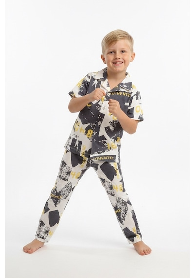 Modanıno Erkek Çocuk %100 Pamuk Ve Gömlek Tarz Pijama Takımı 2-13 Yaş 12687ıs Antrasit Gri