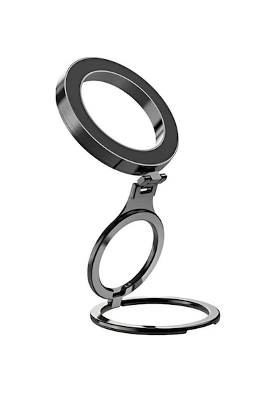 Coofbe Yükseklik Ayarlı Katlanılabilir Magsafe Uyumlu Magnetic Çift Halkalı Telefon Standı Halka Telefon Tutucu Siyah