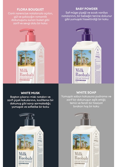 Yıpranmış Saçı Onaran Parfümlü Keratinli Saç Kremi Mılk Baobab Perfume Treatment White Soap