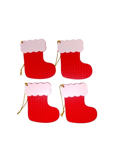Yılbaşı Çam Ağacı Süsleri Kırmızı Beyaz Çorap 4 Adet 9 X 7 Cm Noel Baba