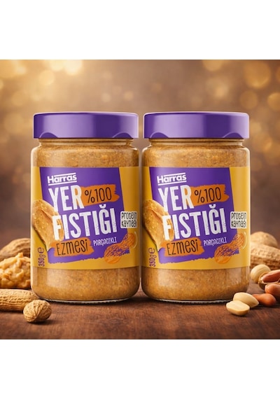 %100 Yer Fıstığı Ezmesi Parçacıklı 350 G X 2 Adet Katkısız, Ilave Şekersiz