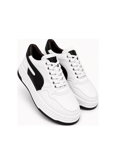 Yalçın Erkek Sneaker Beyaz Siyah Kalın Taban Ortopedik Bağcıklı Günlük Ayakkabı Beyaz - 880226106 Beyaz