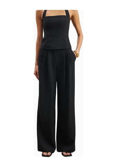 Because Of Alice Effortless Pleated Wide Leg Trousers Yüksek Bel Geniş Paça Kadın Pantolon Siyah