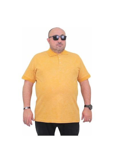 Starbattal Erkek Büyük Beden Polo Yaka Mat Baskılı Tişört 24451 Hardal-Hardal