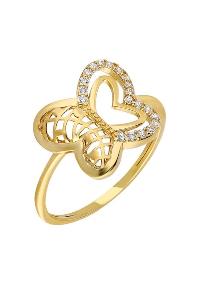 Zirkon Taşlı Kelebek Tasarım Gold Renk 925 Ayar Gümüş Bayan Yüzük (499798311)