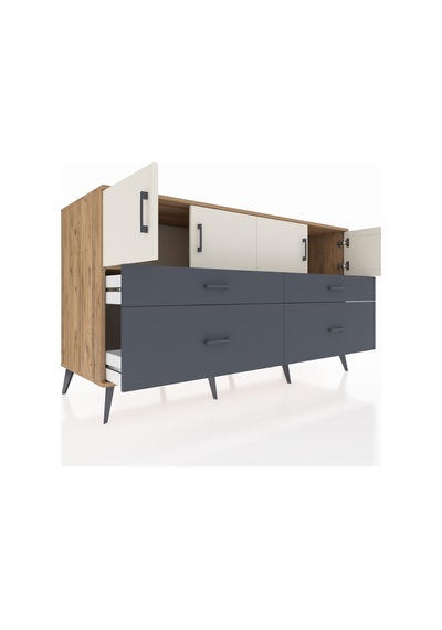Kronos Konsol 2 Raflı 4 Çekmeceli 4 Kapaklı 176x59x99 Çam-aytaşı/ Çam-aytaşı/antrasit