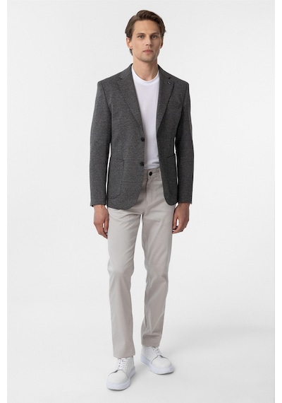 Süvari Siyah Slim Fit Desenli Mono Yaka 6 Drop Ceket-33889 Siyah