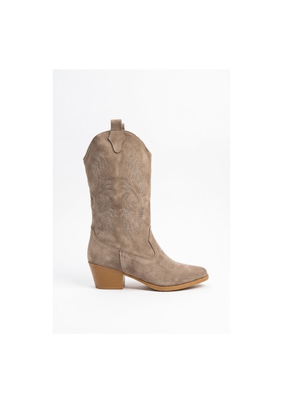 V.s.h Velvet Sara Kadın Western Basklılı Vizon Kovboy Çizme -2556