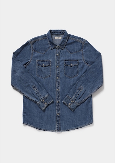 Colin's Colins Regular Fit Klasik Yaka Düz Erkek Mid İndigo Denim Uzun Kol Gömlek Cl1082655 Q1.v1 Dn45139