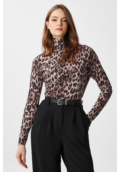 Ritnice Kadın Moon Büzgülü Leopar Sandy Bluz Leopar