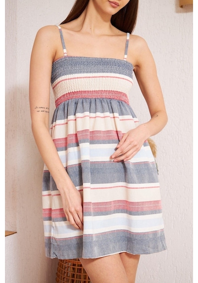 Darlin Moda Mavi Askılı Cepli Elbise Dm1007 Mavi