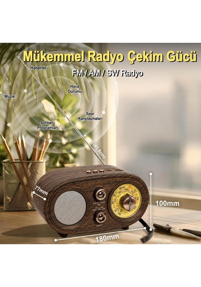 Bluetooth Fm/am/sw Retro Radyo 1200 Mah Tf Kart Usb Ns-803a Çok renkli