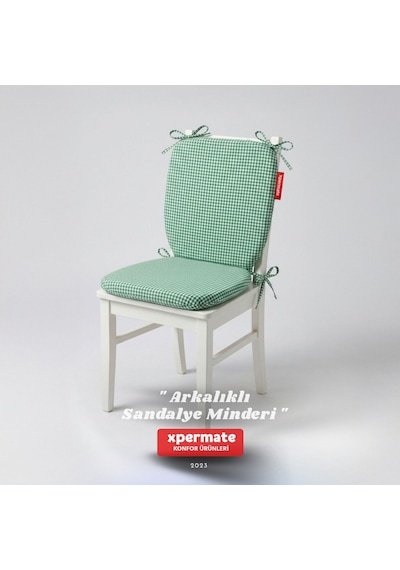 Pötikare Sırtlıklı Sandalye Minderi 42x42 Fermuarlı Yıkanabilir Kılıf Bağcıklı Minder Standart Fit Yeşil