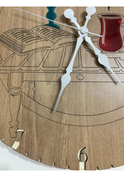 Ahşap Desen Duvar Saati - Çay İçiyorsanız - Epoksi Reçine Kaplamalı - 40 Cm Ahşap