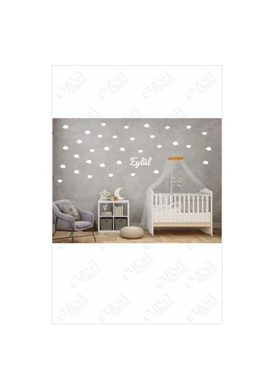 Bebek Odası Çocuk Odası Bulut Sticker 36 Parça Kişiye Özel Isimli Sticker Araba Sticker Çeşitleri Beyaz