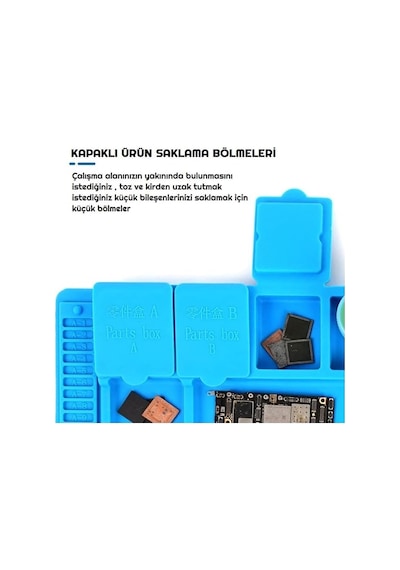 S160 Isıya Dayanıklı Manyetik Silikon Tamir Pedi Mıknatıslı Saklama Bölmeli - 45x30cm Mavi
