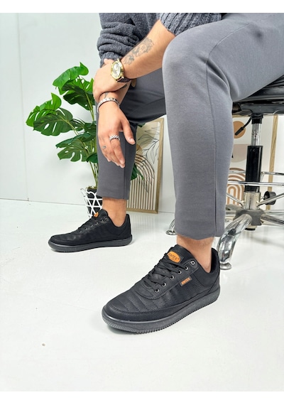 Günlük Erkek Sneaker Bağcıklı Dikişli Hafif Rahat Yürüyüş Spor Ayakkabı 013c Siyah