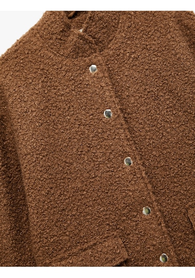 Koton Dik Yaka Uzun Kollu Kapaklı Cepli Bürümcük Ceket Kahverengi 6wkg20013aw Kahve