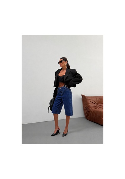 Kene Jeans Lacivert Paça Kesik Uzun Kot/denim Şort Lacivert