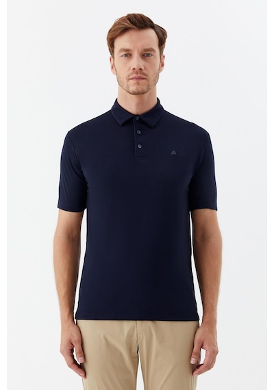 Sabri Özel Erkek Lacivert Dar Kesim Slim Fit Pamuklu Dokuma Düğmeli Polo Yaka Tişört