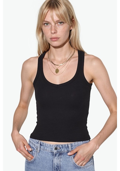 Hiccup Busem V Yaka Ribanalı Tank Top Siyah