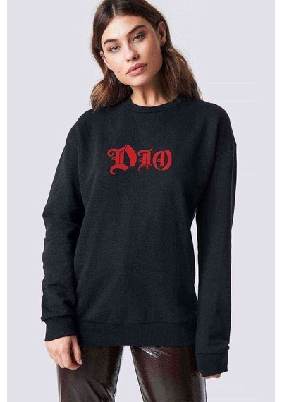 Dio Baskılı Siyah Kadın Sweatshirt