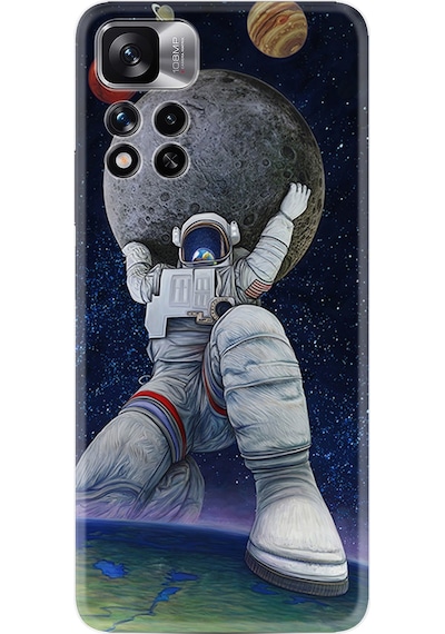 Xiaomi Note 11 Pro 5G Kılıf Silikon Desen Özel Seri Astronot ve Dünya 1759