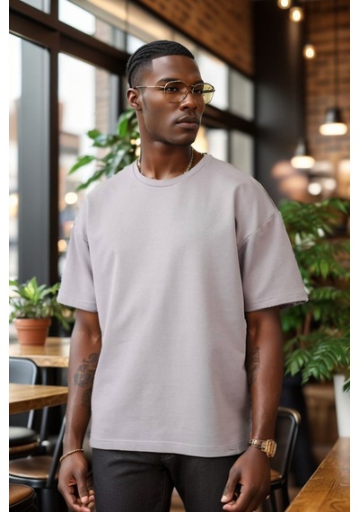 Balenbi Unisex Bisiklet Yaka 2 Iplik Basic Oversize Penye Tişört 1009 Grey