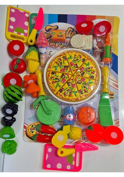 Tepsi Pizza Kesilen Meyve 41 Parça Sebze Dondurma Bisküvi Pasta Kesme Tahtası Evcilik Oyuncak
