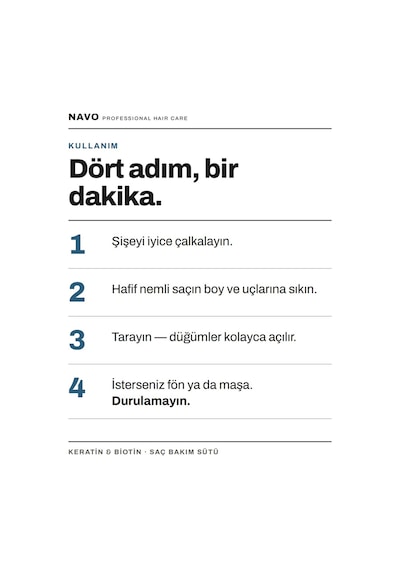 Navo Keratin & Biotin Kolay Tarama  Isı Koruyucu Onarıcı ve Elektriklenme Karşıtı Saç Bakım Sütü 250 ML
